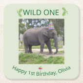 Wild One Elephant Birthday Accent Design Rechteckiger Pappuntersetzer (Vorderseite)