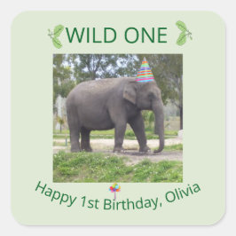 Wild One Elephant Birthday Design Quadratischer Aufkleber