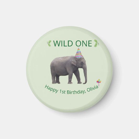 Wild One Elephant Birthday Keepsake Magnet (Vorne)