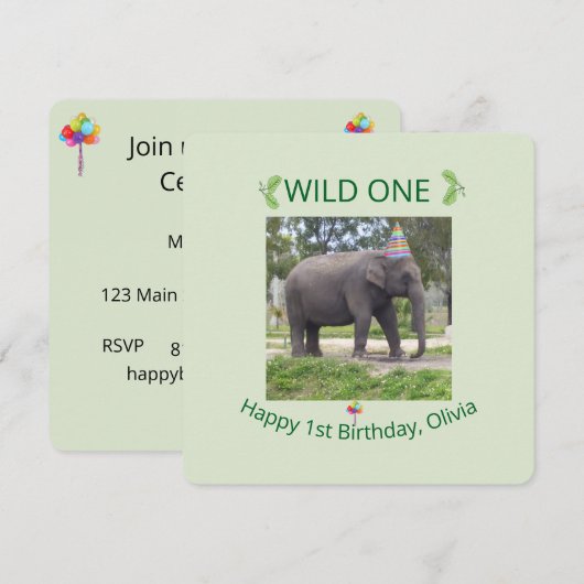 Wild One Elephant Birthday Party Invite Design Einladung (Vorne/Hinten)