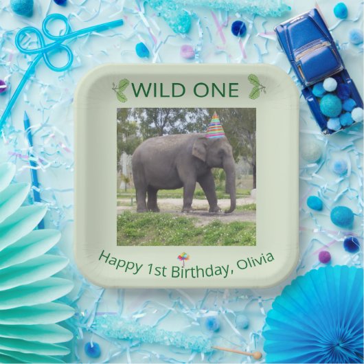 Wild One Elephant First Birthday Celebration Pappteller (Party)