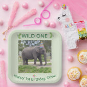Wild One Elephant First Birthday Celebration Pappteller (Party)