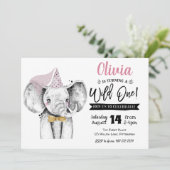 Wild One Elephant | Mädchen Einladung 1. Geburtsta (Stehend Vorderseite)