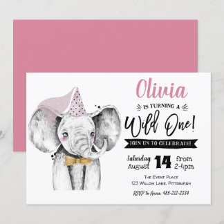Wild One Elephant | Mädchen Einladung 1. Geburtsta