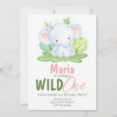 Wild One Elephant Safari Geburtstag Einladung (Vorderseite)