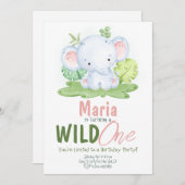 Wild One Elephant Safari Geburtstag Einladung (Vorne/Hinten)