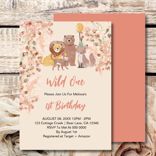 Wild One First Birthday Boho Safari Pink Blush Einladung