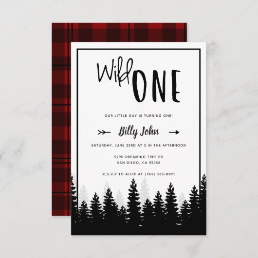 Wild One First Birthday Boy Modern Forest Simple Einladung (Vorne/Hinten)