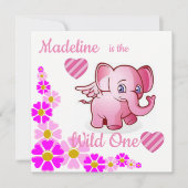 Wild One First Birthday Card Einladung Elefant (Vorderseite)