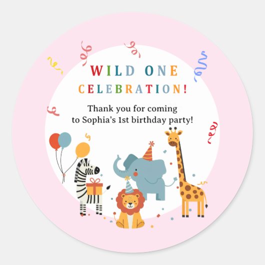 Wild One First Birthday Invitation Runder Aufkleber (Vorderseite)