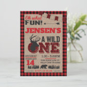 Wild One First Birthday Lumberjack Buffalo Kariert Einladung (Stehend Vorderseite)