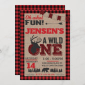 Wild One First Birthday Lumberjack Buffalo Kariert Einladung (Vorne/Hinten)