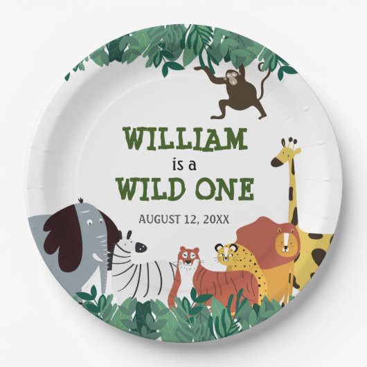 Wild One First Birthday Party Jungle Safari Pappteller (Vorderseite)