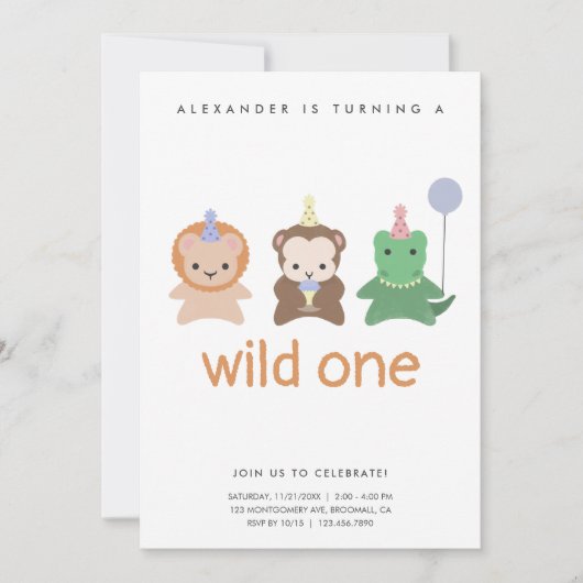 Wild One First Birthday Party Simple Einladung (Vorderseite)