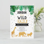Wild One First Birthday Safari Animals Einladung (Stehend Vorderseite)