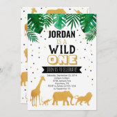 Wild One First Birthday Safari Animals Einladung (Vorne/Hinten)