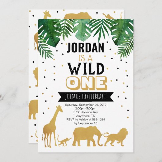 Wild One First Birthday Safari Animals Einladung (Vorne/Hinten)