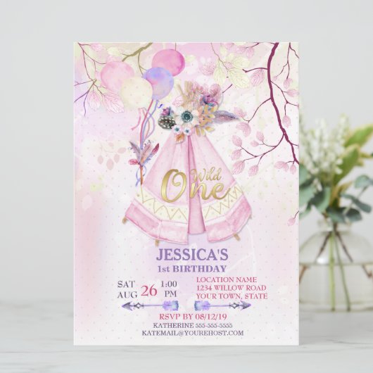 Wild One First Birthday TeePee Boho-Large Einladung (Stehend Vorderseite)