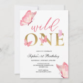 Wild One Floral Butterfly First Birthday Party Einladung (Vorderseite)