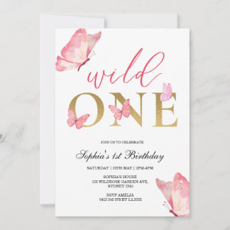 Wild One Floral Butterfly First Birthday Party Einladung
