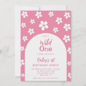 Wild One Floral Cute Baby Girl 1st Birthday Party Einladung (Vorderseite)