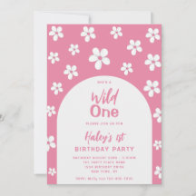 Wild One Floral Cute Baby Girl 1st Birthday Party
