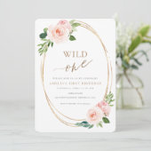 Wild One floral First Birthday Invitation Girl Einladung (Stehend Vorderseite)