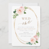 Wild One floral First Birthday Invitation Girl Einladung (Vorderseite)