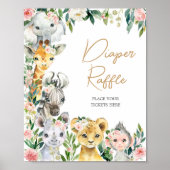 Wild One Floral Safari Baby Dusche Windeln Raffle Poster (Vorne)