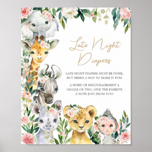 Wild One Floral Safari Spate Night Diapers Poster (Vorne)