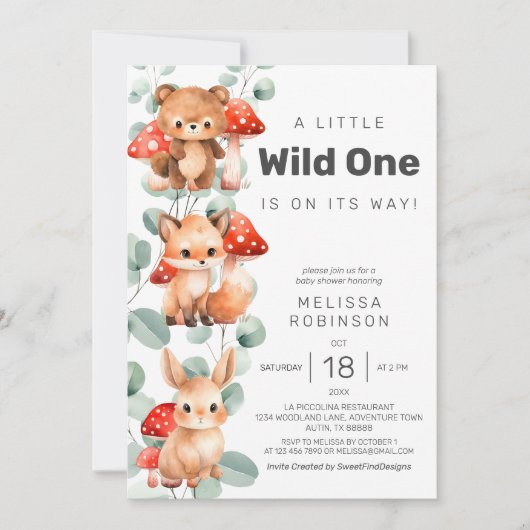 Wild One Forest Baby Boy Dusche Einladung (Vorderseite)