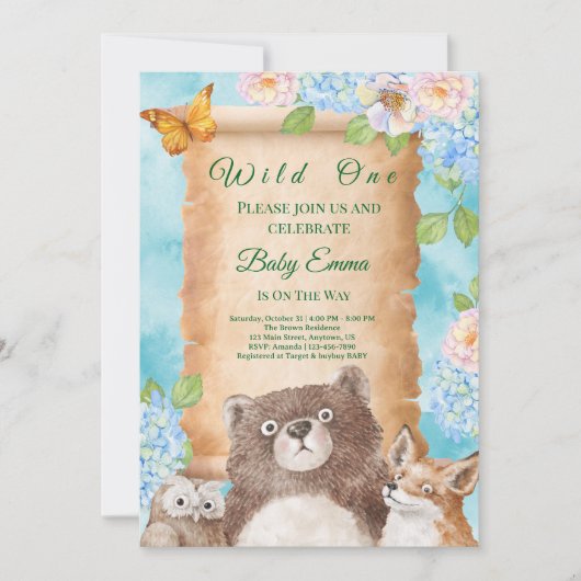 Wild One Forest Baby Shower Watercolor Art Einladung (Vorderseite)