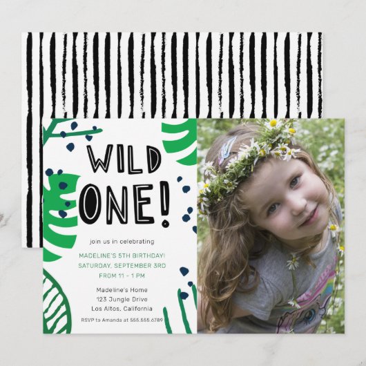 Wild One Foto Birthday Party Einladung (Vorne/Hinten)