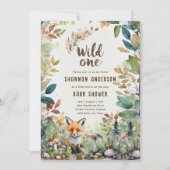 Wild-One-Fox-Baby-Woodland-Tiere rustikal Einladung (Vorderseite)