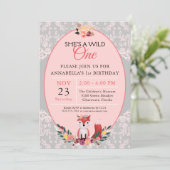 Wild ONE Fox Blume & Lace Geburtstag Einladung (Stehend Vorderseite)