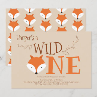 Wild-One-Fox-Tier Einladung zum ersten Geburtstag