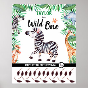 Wild One Game Safari Tier Zebra 1. Geburtstag Poster