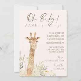 Wild One Giraffe Blush Floral Gender Neutral Baby Einladung