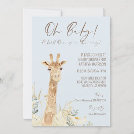 Wild One Giraffe Floral Pastel Blue Boy Baby Invit Einladung