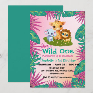 Wild One Giraffe Löwe Dschungel 1. Tier Geburtstag Einladung