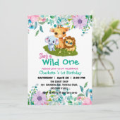 Wild One Giraffe Löwe Dschungel 1. Tiere Geburtsta Einladung (Stehend Vorderseite)
