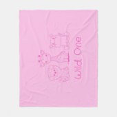 "Wild One" Giraffe, Löwe, Hippo Pink Kontur Fleecedecke (Vorderseite)