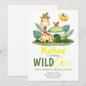 Wild One Giraffe Safari zum Geburtstag Einladung (Vorne/Hinten)