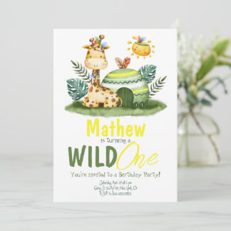Wild One Giraffe Safari zum Geburtstag Einladung