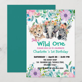 Wild One Giraffe zebra jungle 1. Tiere Geburtstag Einladung