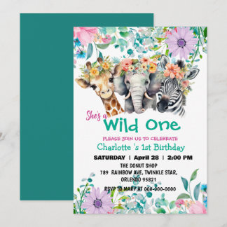 Wild One Giraffe zebra jungle 1. Tiere Geburtstag Einladung