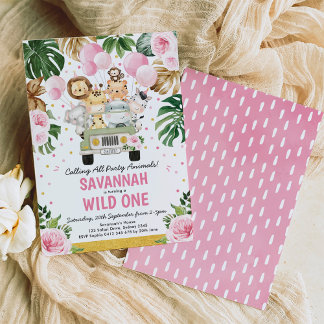 Wild One Girl 1. Geburtstag Jungle Safari Tiere Einladung