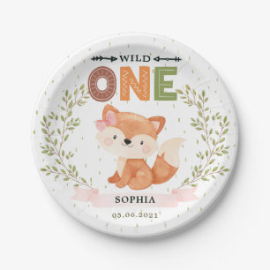 Wild One Girl Baby Fox 1. Geburtstagspapier Pappteller