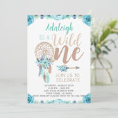 Wild One Girl Birthday Invitation, Dreamcatcher Einladung (Stehend Vorderseite)