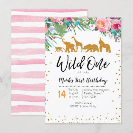 Wild One Girl Birthday Invitation Jungle Animation Einladung